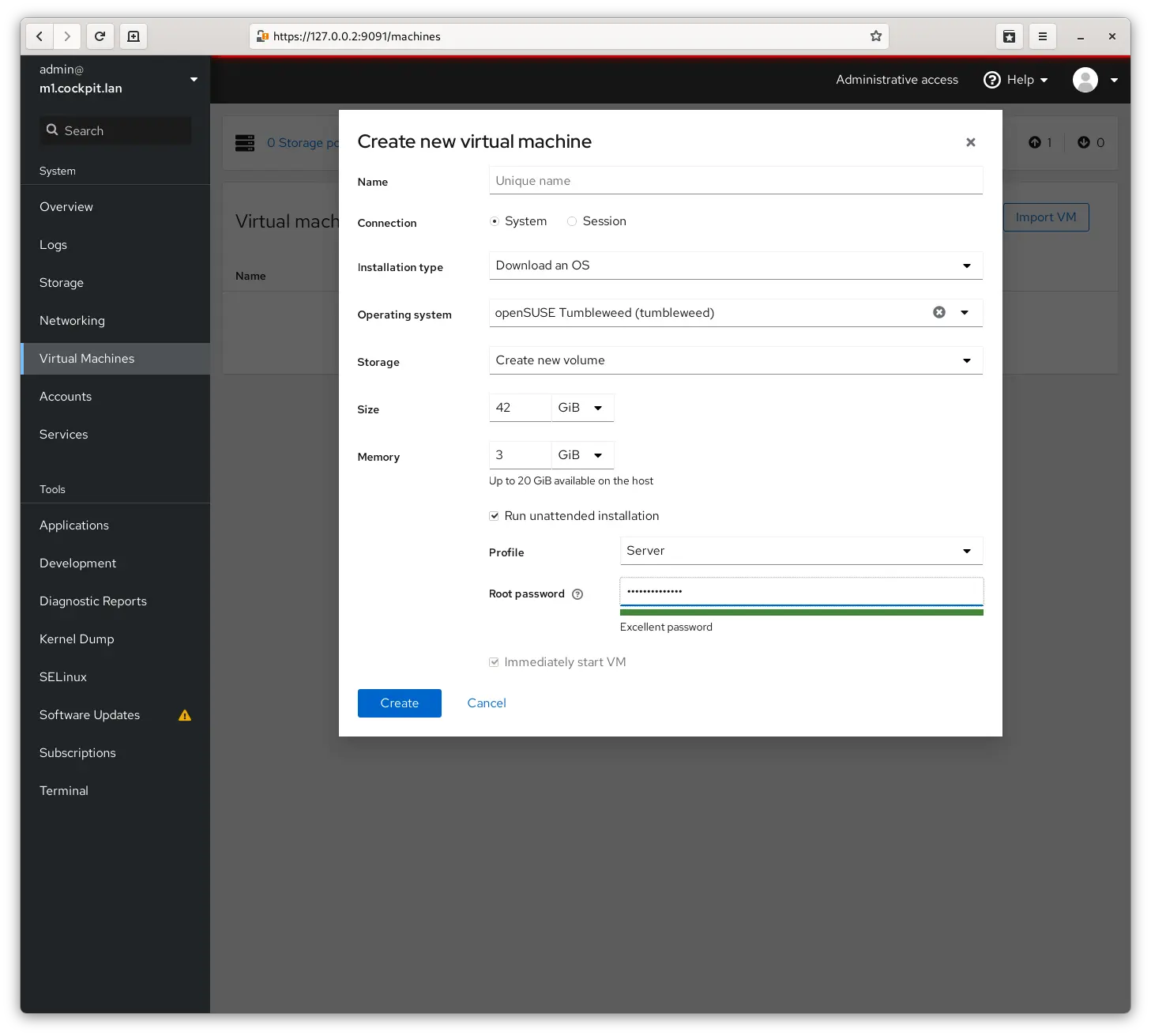 Cockpit VM management